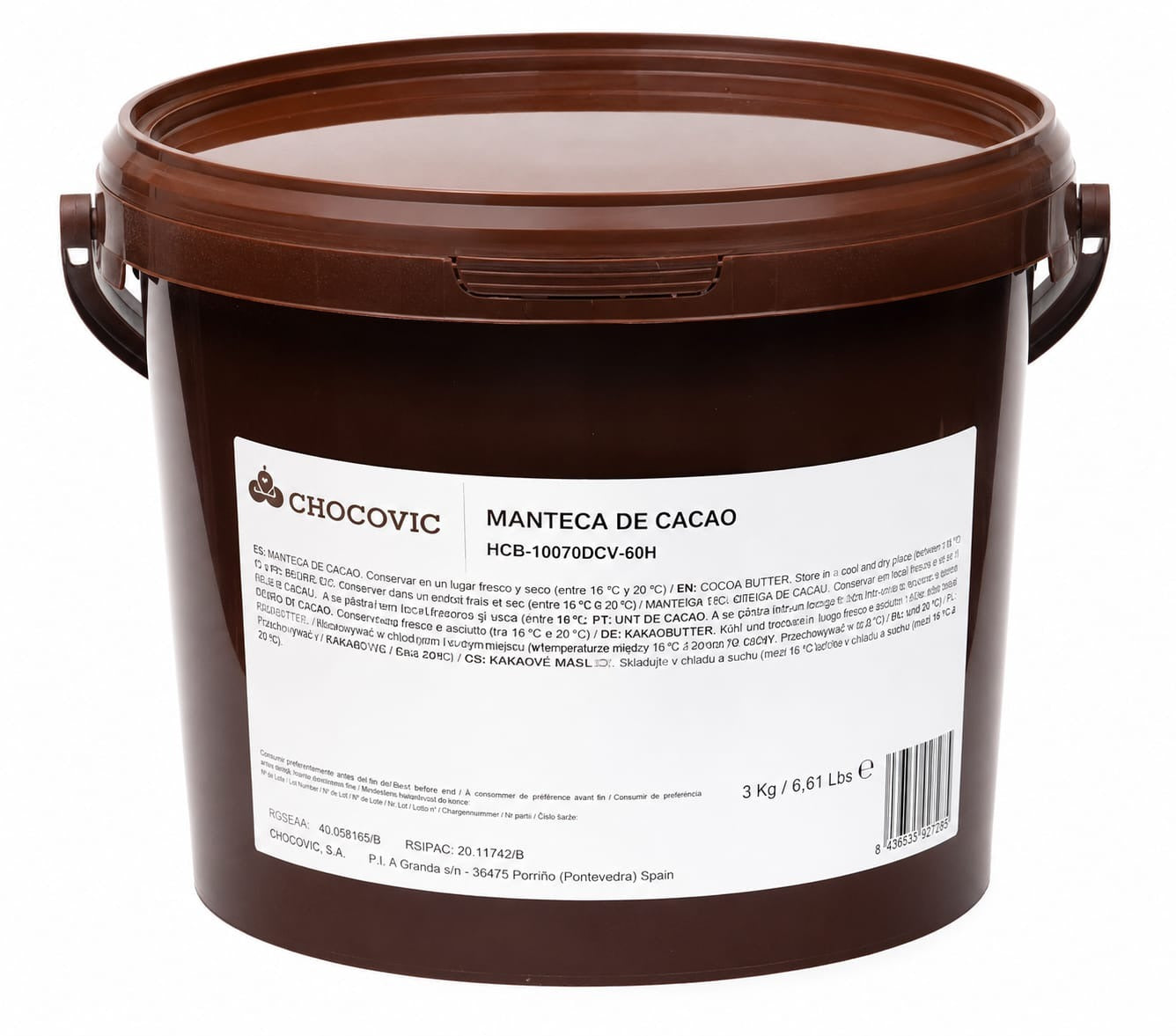 Unt de cacao Chocovic · picături · găleată 3 kg